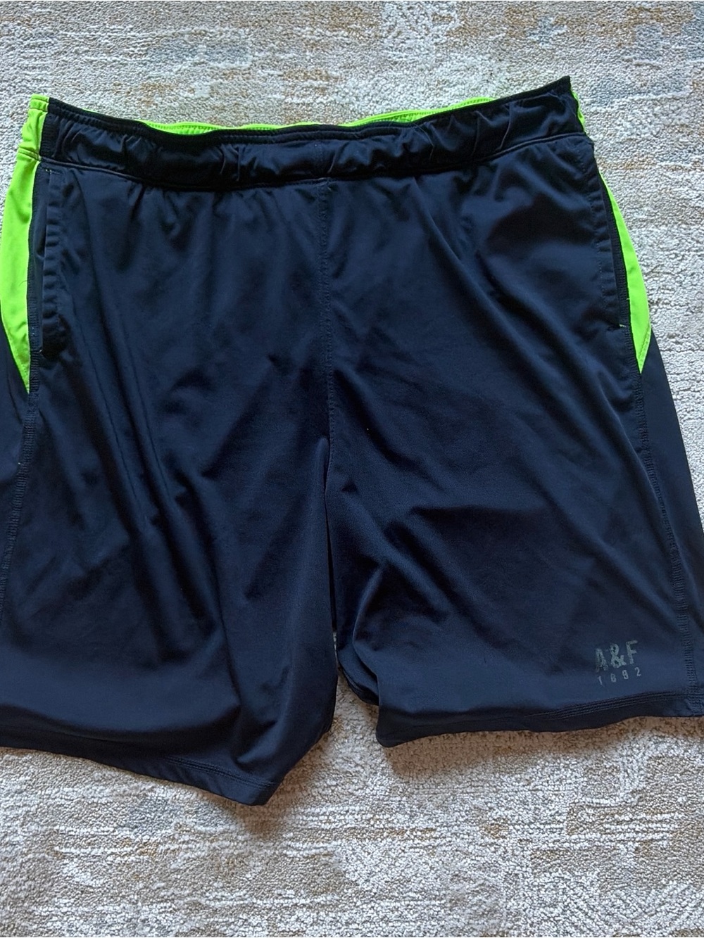 Abercrombie & Fitch Navy Athletic Men's Shorts with Neon Green Accents